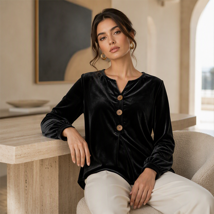🍂 Elegante Fluwelen Top voor Dames – Zachte Stof, Mooie Afwerking & Veelzijdig Te Combineren | Perfect voor het Najaar