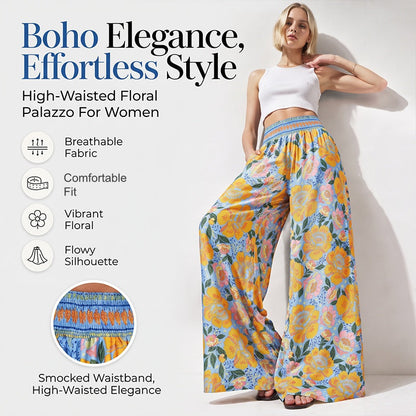 🌸 Damesbroek met Bloemenprint – Hoge Taille & Wijde Pijpen | Comfortabele Pasvorm voor Een Elegante Dagelijkse Look