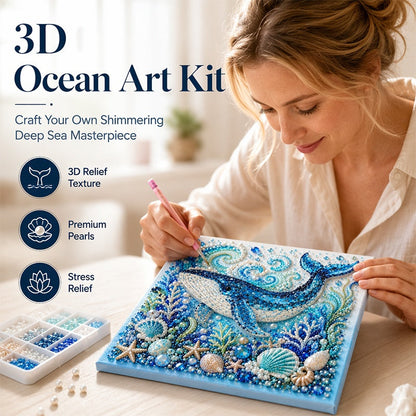 🐚 DIY Kunstparel Schilderpakket – Oceaan Thema met 8 Ontwerpen | 3D Textuur & Zelfklevend Canvas voor Creatief Ontspannen ✨