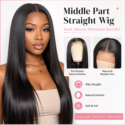 💇‍♀️ 50% KORTING! Voorgeplukte Steile Lace Pruik – Natuurlijke Haarlijn & Hittebestendig Design | Geen Neppe Look Meer ✨👑