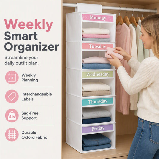 🔥 60% KORTING! 5-Vaks Kledingkastorganizer – Eén Vak per Dag van Maandag t/m Vrijdag | Kleding Vooruit Plannen & Kast Netjes Houden 👕