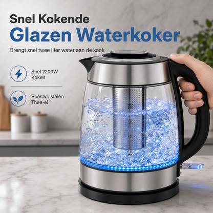 Glazen Waterkoker – 2L, Automatische Uitschakeling & Oververhittingsbeveiliging