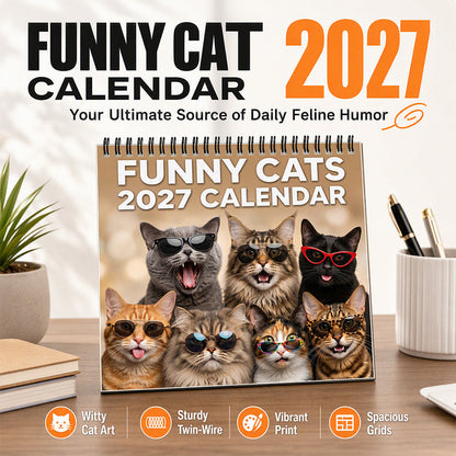 🎁🐱 2+1 GRATIS – Grappige Katten Wandkalender 2027 | Elke Maand Nieuwe Kattenpret | Leuk Nieuwjaarscadeau