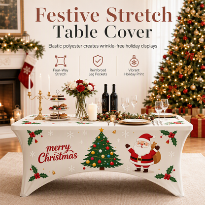 🎄✨ Kerst Tafelkleed met Stretch – Sfeervolle Bescherming voor Rechthoekige Tafels – VROEGE VOGEL 50% KORTING