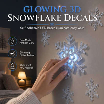 ❄️ KOOP 2, KRIJG 1 GRATIS – 3D Sneeuwvlokstickers met Glitter & Blauwe/Groene Gloed – Eenvoudige Winterdecoratie voor Elke Kamer