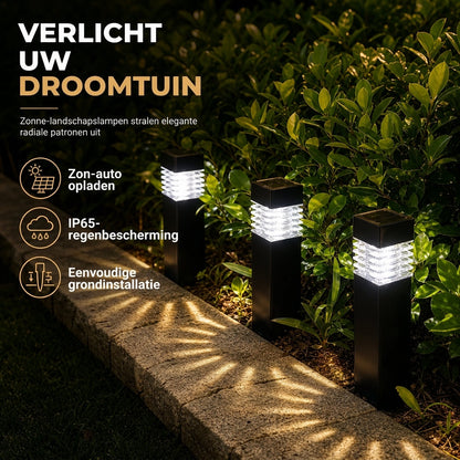 2+1 GRATIS – Waterdichte Zonne-Tuinverlichting – Vierkante Grondpinnen voor Paden, Gazon & Tuin