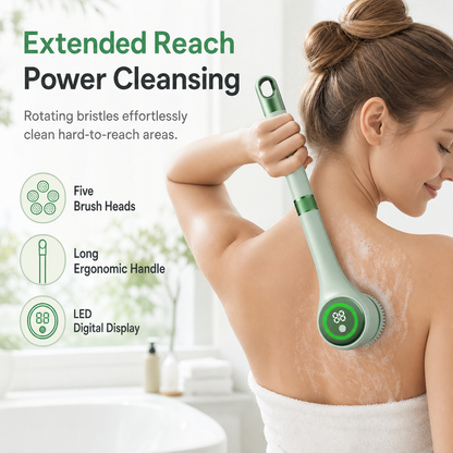 🛁 50% KORTING! USB-Oplaadbare Elektrische Badborstel – Lange Steel & 5 Opzetstukken | Eenvoudig in Gebruik ✨🚿