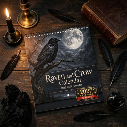 🖤 2027 Wandkalender met Raven | 12 Maanden Vol Mystieke Beelden | Origineel Cadeau voor Liefhebbers van Bijzondere Natuur