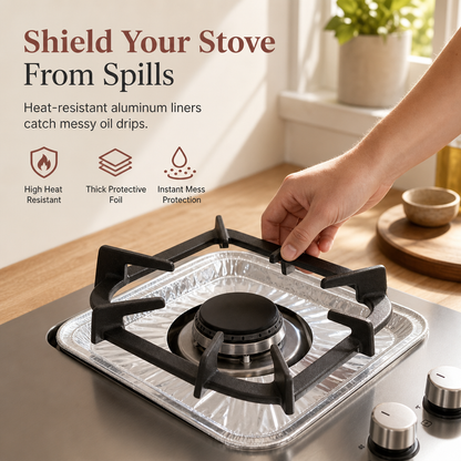 ⏳ Tijdelijke aanbieding! ⏰ 10 stuks aluminiumfolie gasfornuis beschermers – Houd je kookplaat schoon & beschermd met diepe lekbak 🍳