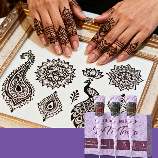 🎨 50% KORTING! Complete 3-Kleuren Henna Tattoo Set – Creatief & Tijdelijk | Zonder Naald, Perfect voor Feest & Festival ✨🌿