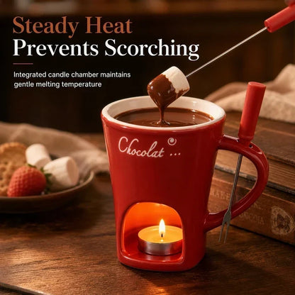 🎄 Kerstspecial – 60% KORTING! Keramische Fondue Mok voor Chocolade en Kaas | Inclusief Vork