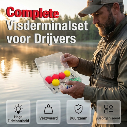 🎣 FLASH SALE – Complete Dobber- en Gewichtenset met Opbergbox | Opvallende Rode en Gele Kleuren