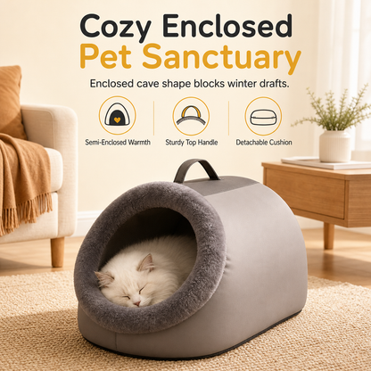 🐾 60% KORTING – Zacht Pluche Honden- en Kattenbed | Knusse Grotstijl voor de Winter