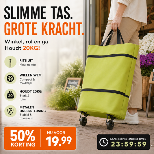 🛍️ 50% KORTING! Opvouwbare Boodschappentas met Verborgen Wielen – Uitschuifbaar & Draagvermogen tot 20 kg ✨
