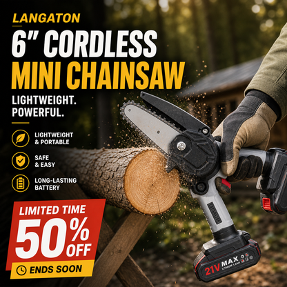 50% KORTING – Krachtige Mini-Kettingzaag – Voor Takken & Houtblokken tot 30 cm – 2 Accu’s – Snoerloos